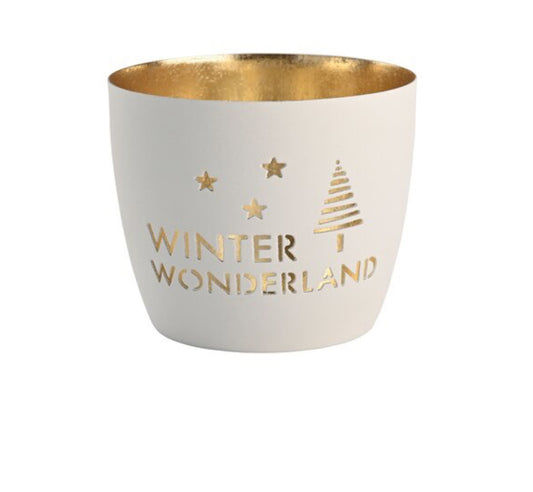 Gift Company Madras Windlicht M, Winter Wonderland weiß gold